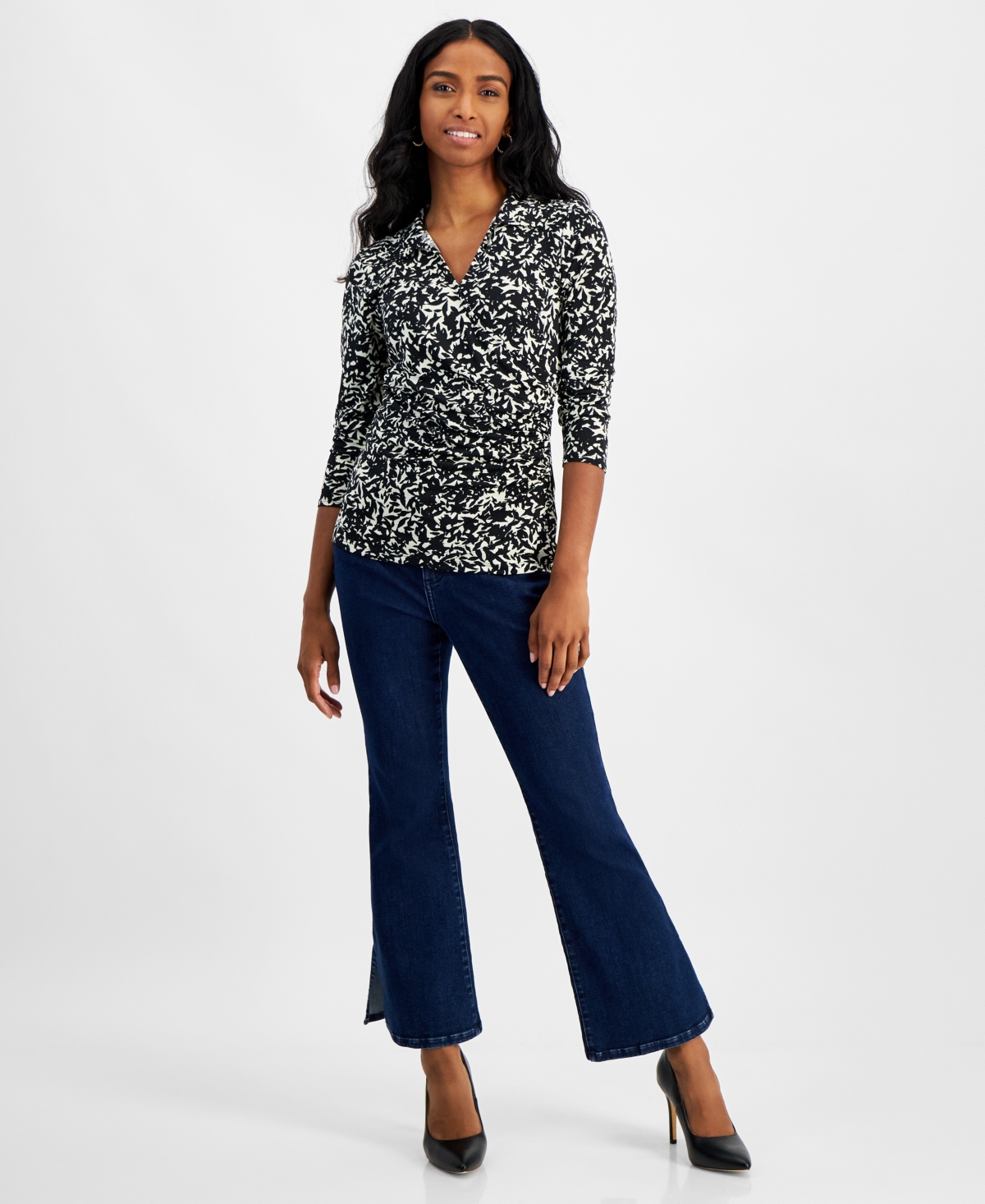 Macy's Petite Printed Surplice-Collar Top