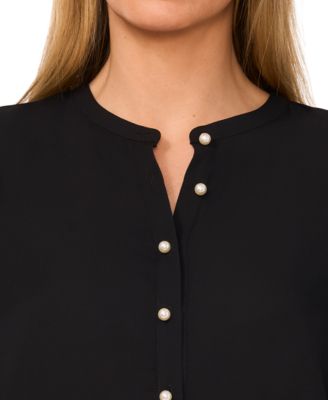 Women's Faux-Pearl-Button Blouse
