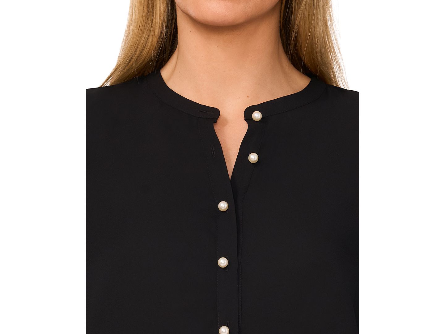 Женская блузка CeCe Crewneck Faux-Pearl-Button, цвет: Насыщенный чёрный — фото 3