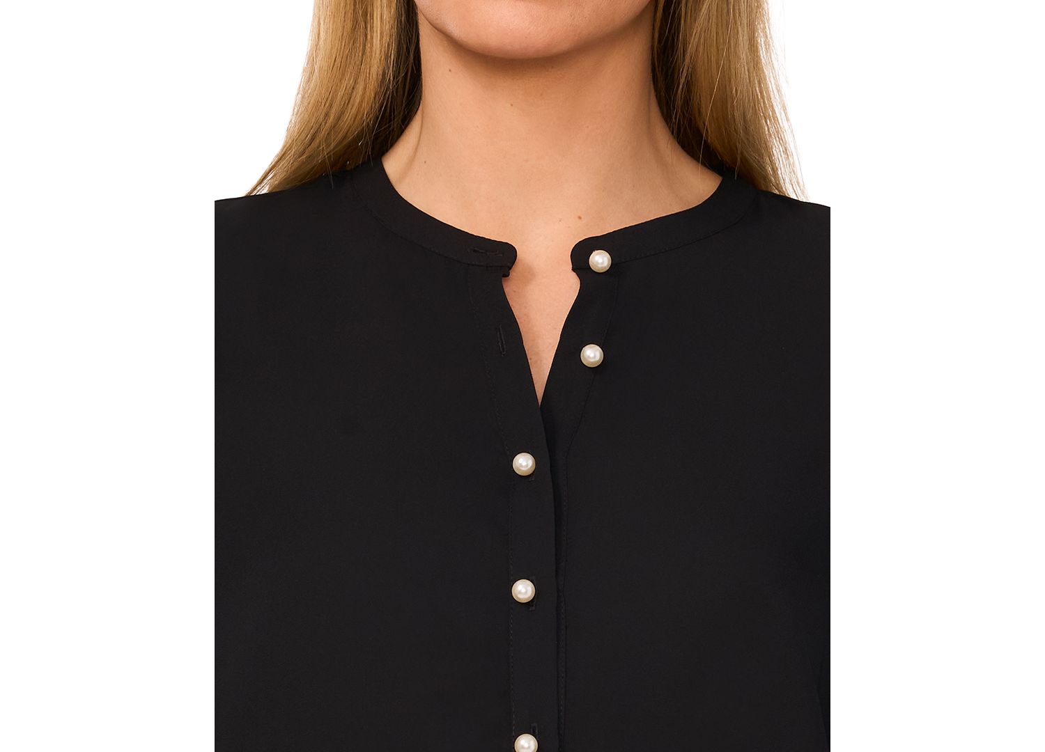 Women's Crewneck Faux-Pearl-Button Blouse