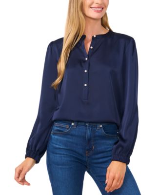 CeCe - Women's Charmeuse Faux-Pearl-Button Blouse