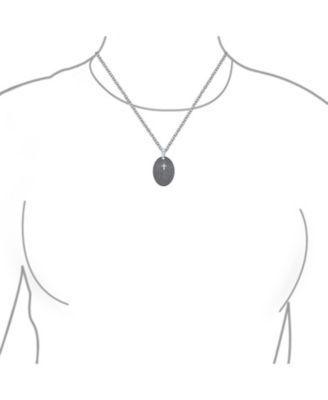 Protection Religious El Padre Maestro Our Lords Prayer Oval Pendant Necklace Black Silver Stainless Steel