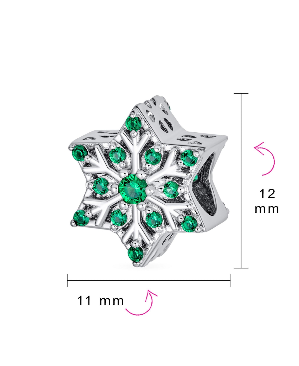 Bling Jewelry Frozen Winter Holiday Party ChristmasCrystals Snowflake Bead Cz Charm For Women Sterling Silver For European Bracelet - Green