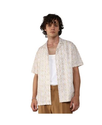 Men's Off-White & Beige Embroidered Geometric Shirt