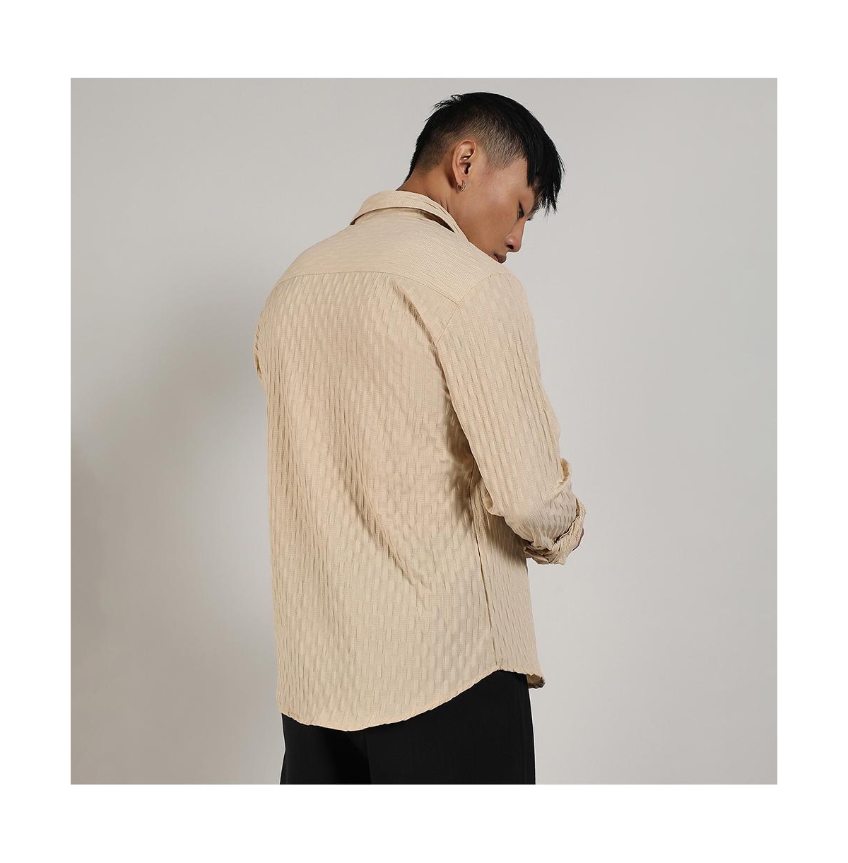 Campus Sutra Men's ButterCrinkled-Weave Shirt - Yellow