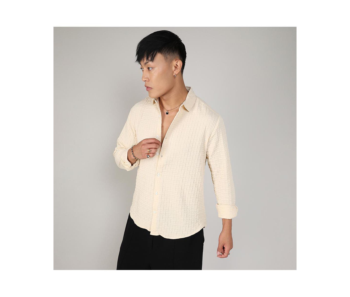Мужская рубашка Cahoot Campus Sutra Pale Yellow Textured Weave, цвет: Жёлтый — фото 3