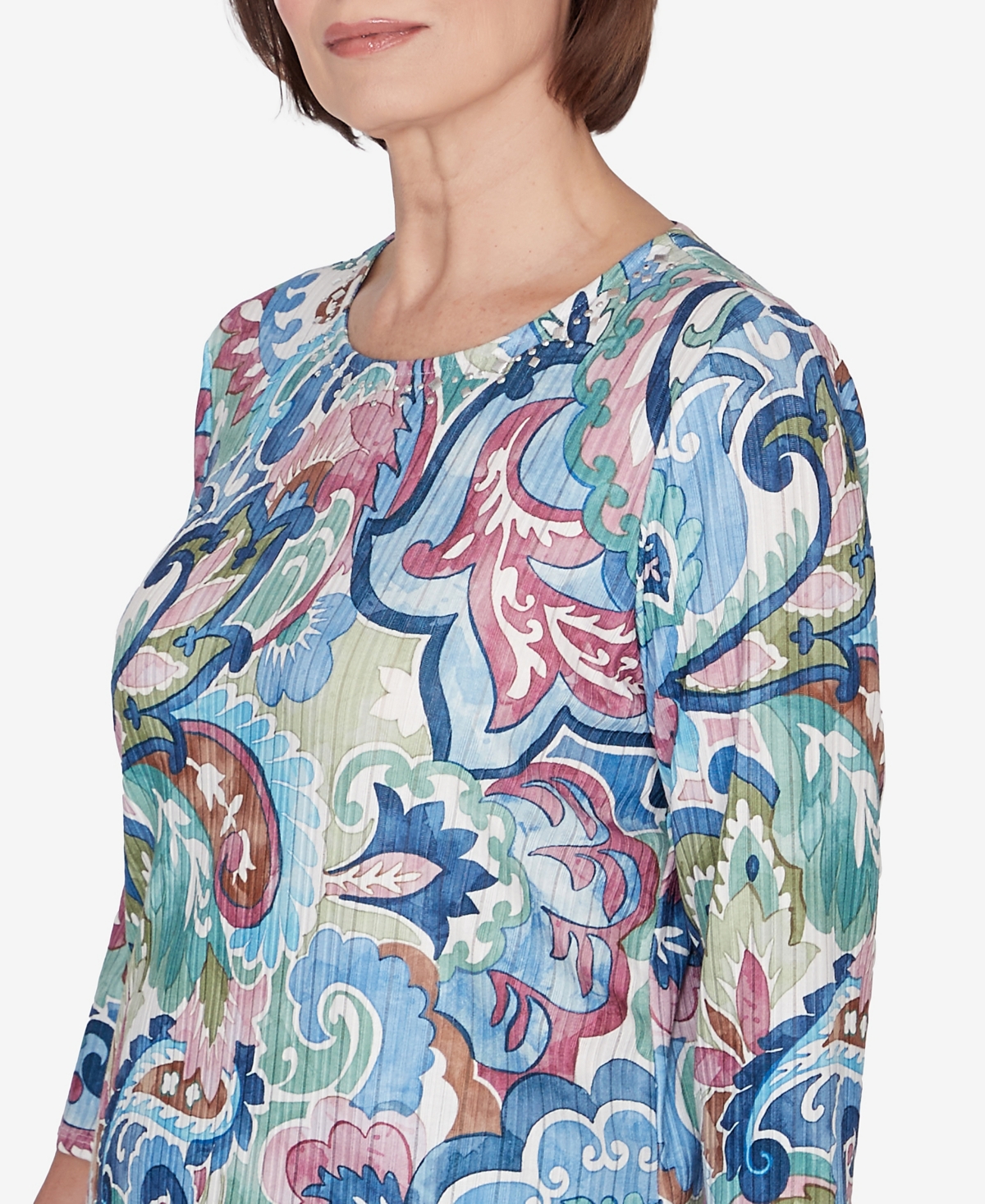 Alfred Dunner Petite Classics Scrollcolored Patterned Top
