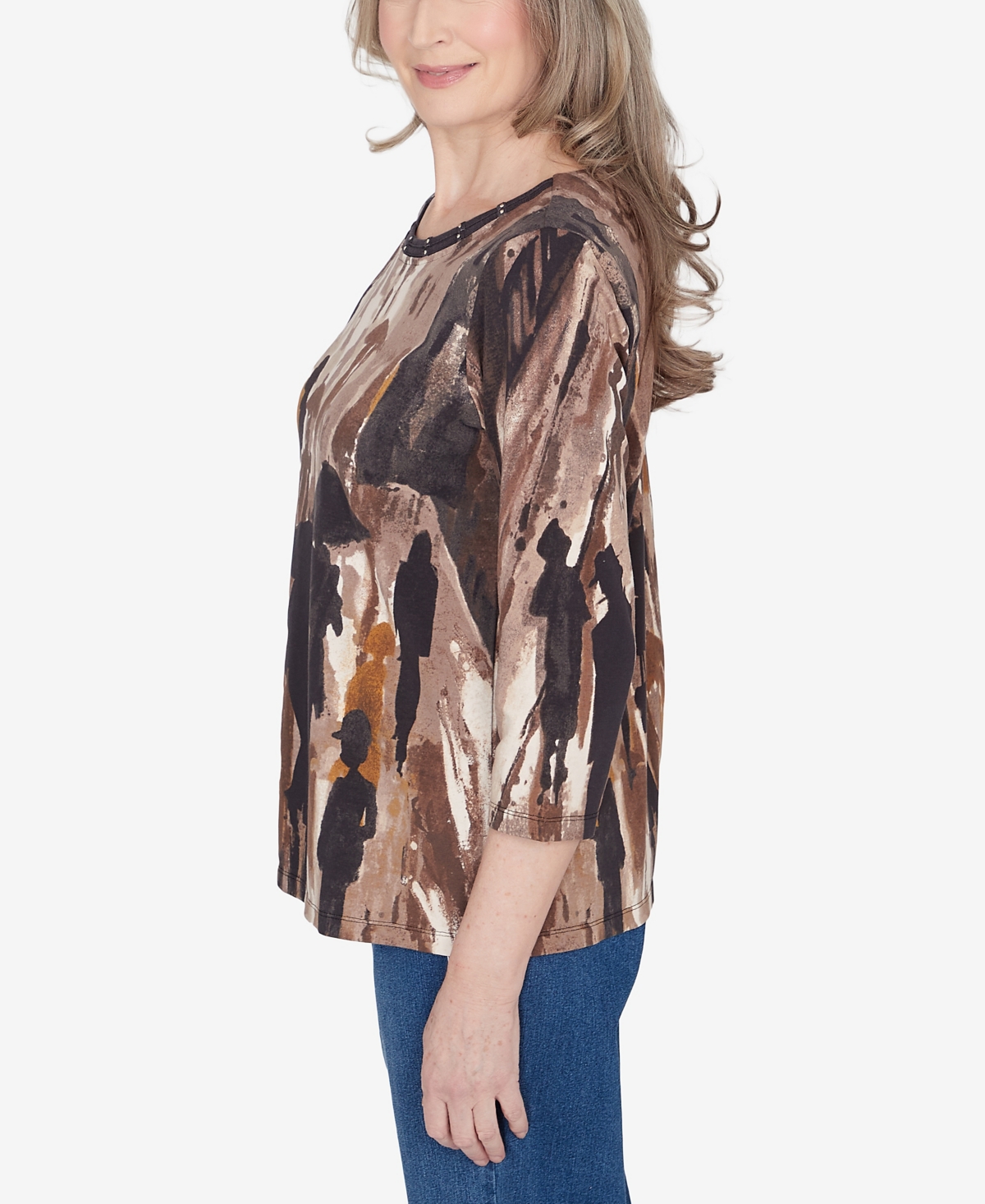 Alfred Dunner Petite Classics Conversational Crew Neck Top In Neutral