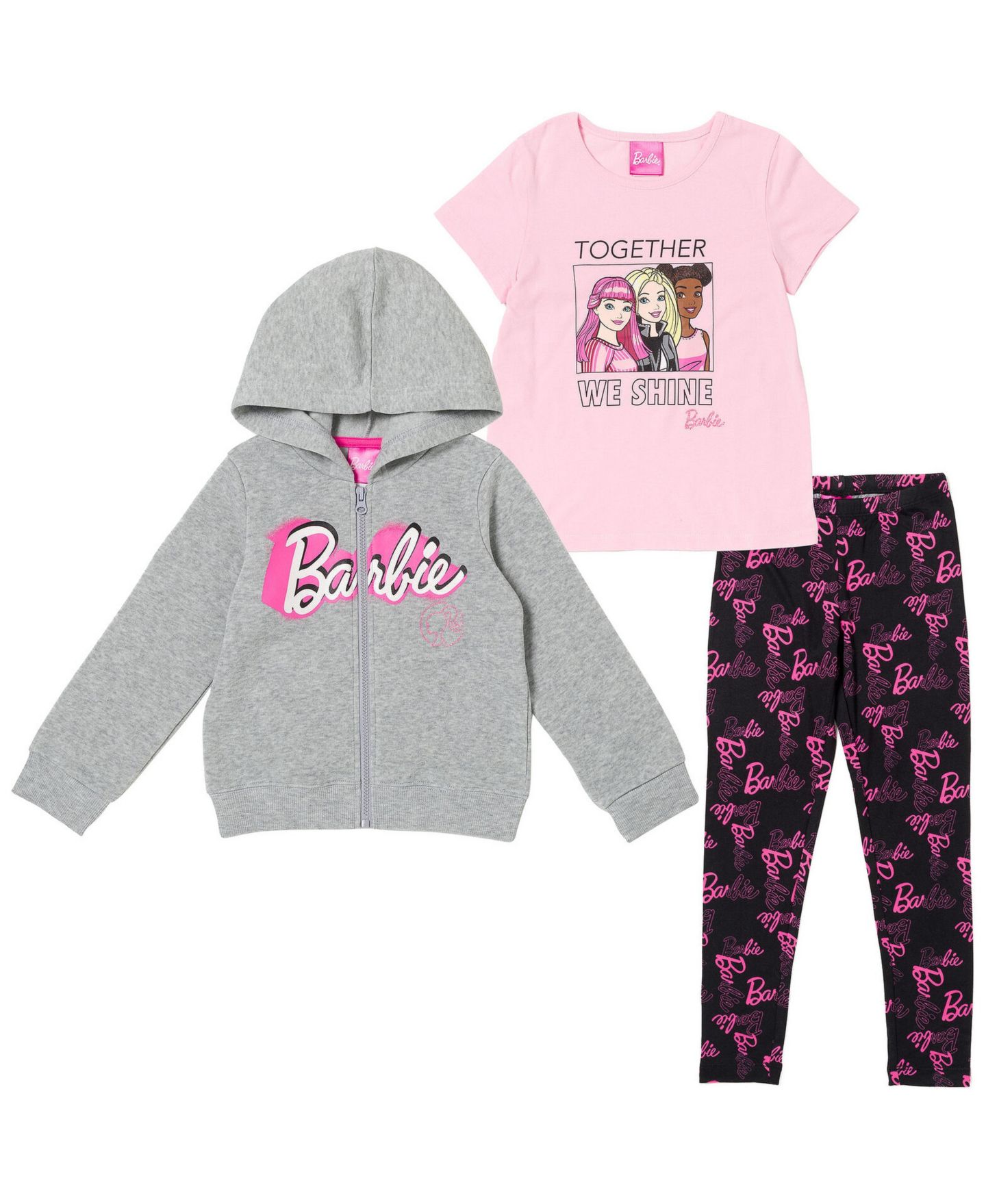 Детский комплект Barbie Little Girls Zip-Up Hoodie and Leggings Set, цвет: Меланжевый серый розовый — фото 1