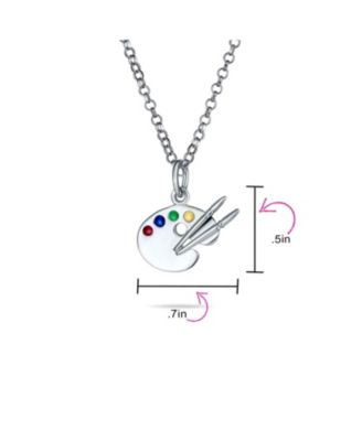 Painter Drawing Multi Color Enamel Future Artist Palette Art Paint Brush Pendant Necklace For Women Art Teacher Women Sterling Silver