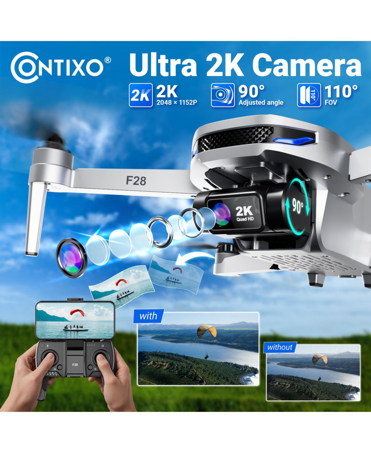 Детская игрушка Contixo F28 Foldable GPS Drone with 2K Full HD Camera, цвет: Серебряный — фото 9