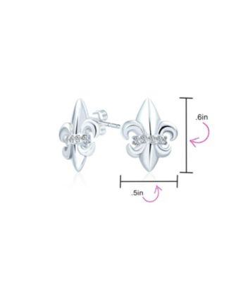 Spiritual Ancient Symbol Lily Flower Fleur De Lis Pave CZ Accent Fleur De Lis Stud Earrings Lightweight CZ Accent Sterling Silver