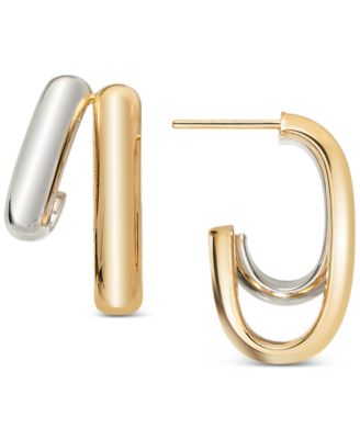 Double Polished Oval & Round Hoop Earrings in 10k Two-Tone Gold