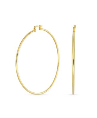Minimalist Lightweight Round Thin Tube Big Large Hoop Earrings Yellow Gold Plated Brass 2.5 Inch Diameter