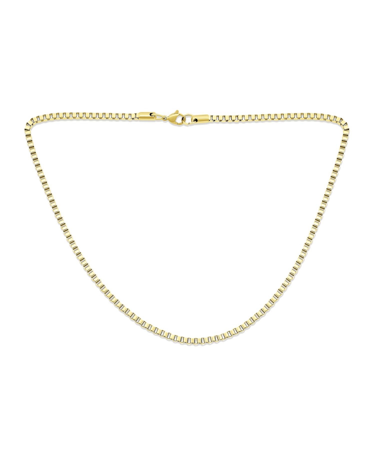 Polished Venetian Flat Box Chain Necklace Silver Tone Stainless Steel 3MM - Gold tone