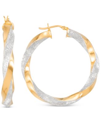 Macy's - Twist Medium Hoop Earrings in Sterling Silver & 14k Gold-Plate - 1.57"