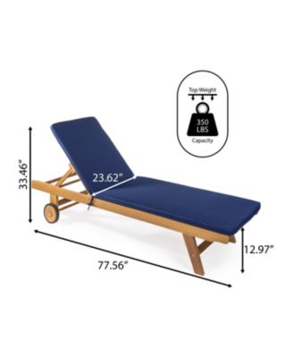 Mallorca Modern Classic Adjustable Acacia Wood Chaise Outdoor Lounge Chair with Cushion & Wheels