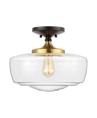 Marfa 14" Glass/Iron Farmhouse Modern LED Flush Mount, Chrome