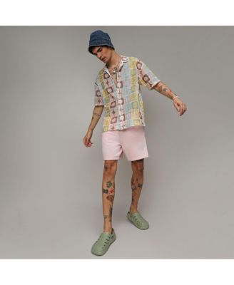 Men's Lemon Yellow & Chocolate Brown Geometric Block Oversized Shirt