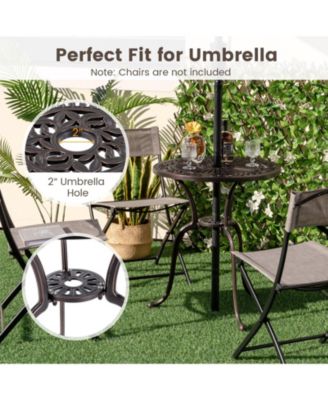 24 Inch Round Cast Aluminum Table Patio Dining Bistro Table with 2 Inch Umbrella Hole-Copper