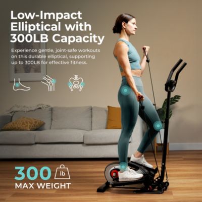 SMART Compact Elliptical Cross Trainer with Handlebar and Exercise Bands, Magnetic Resistance, Bluetooth & SunnyFit App Connectivity