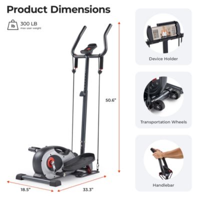SMART Compact Elliptical Cross Trainer with Handlebar and Exercise Bands, Magnetic Resistance, Bluetooth & SunnyFit App Connectivity