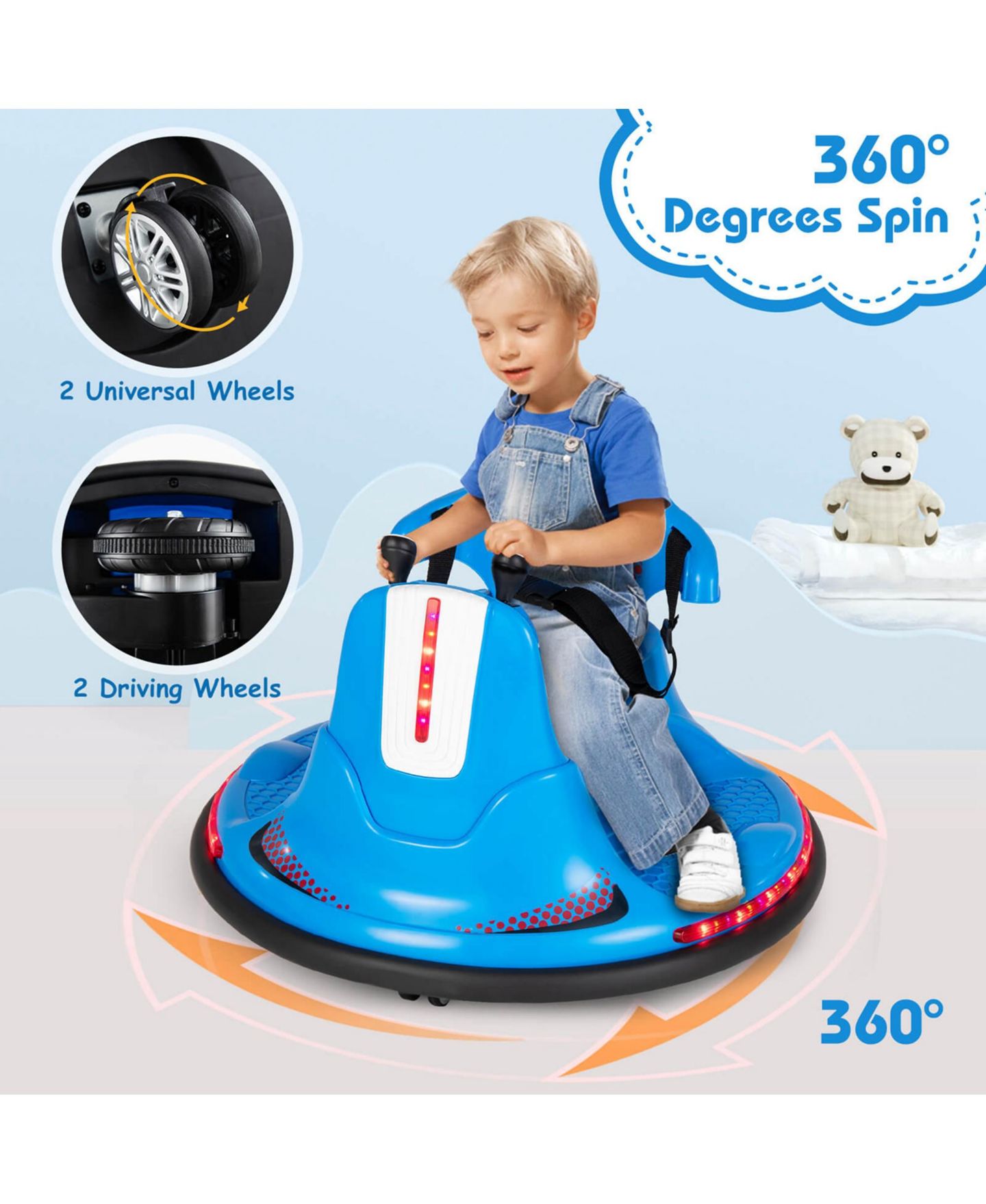Детская игрушка Costway Electric Remote Control Bumper Car, 26" x 26" x 18.7", 66 lbs. Capacity, Ages 3-7, цвет: Синий — фото 7