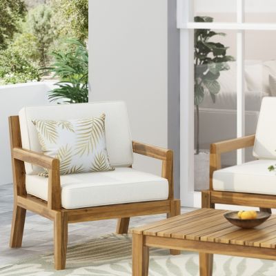Streamdale Outdoor Acacia Club Chairs with Beige Cushions