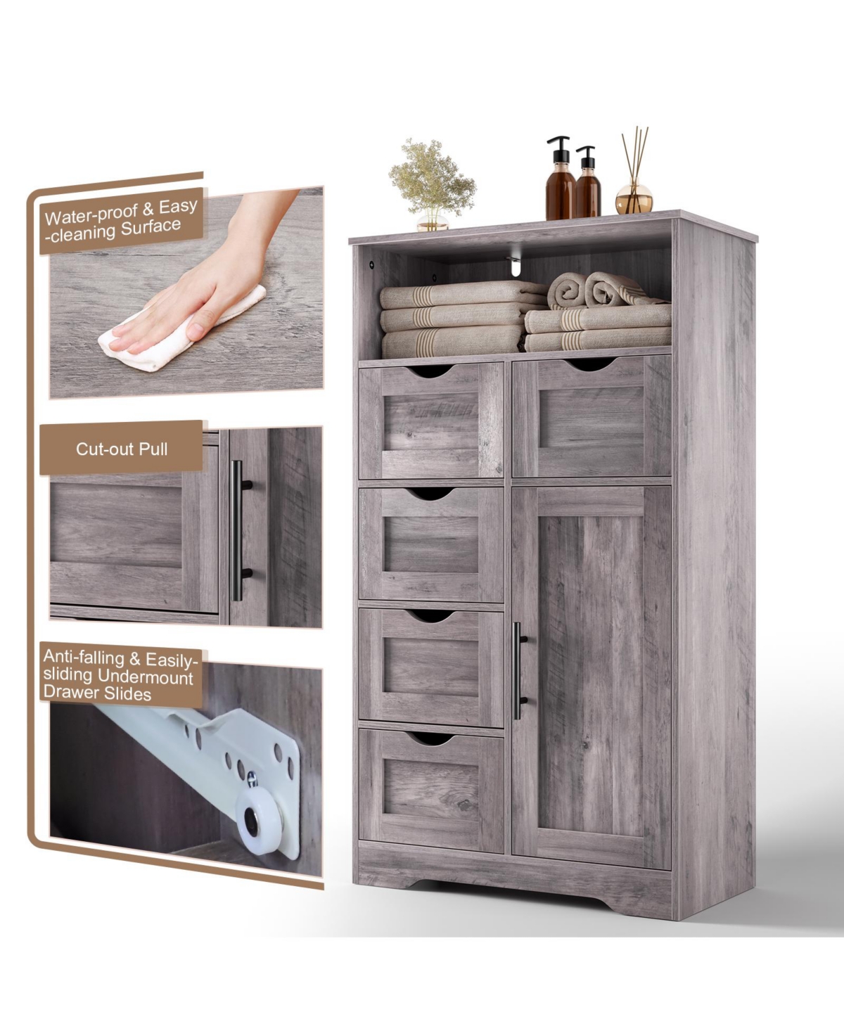 Streamdale Furniture 5-Drawer Adjustable Storage Cabinet for Bedroom or Bathroom