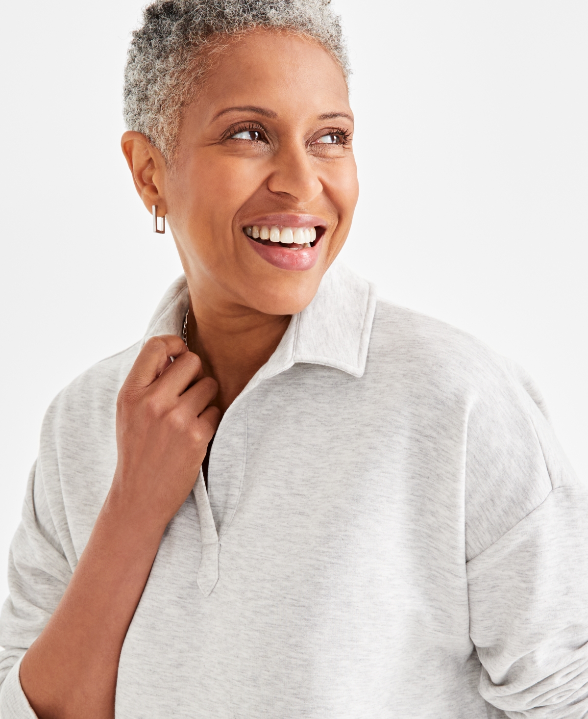 Style & Co Petite Heathered Johnny Collar Fleece Top, Created for Macy's
