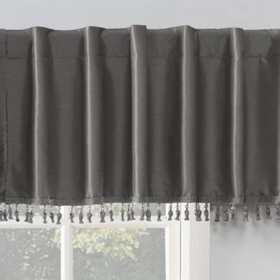 Evelina Faux Dupioni Silk Beaded Tassels Thermal Extreme 100% Blackout Back Tab Curtain Valance