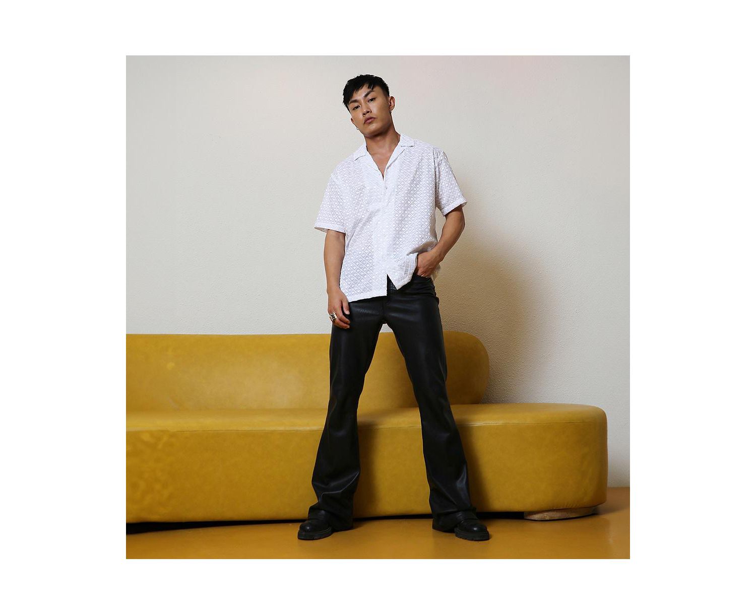 Men's Chalk White Embroidered Circular Shirt
