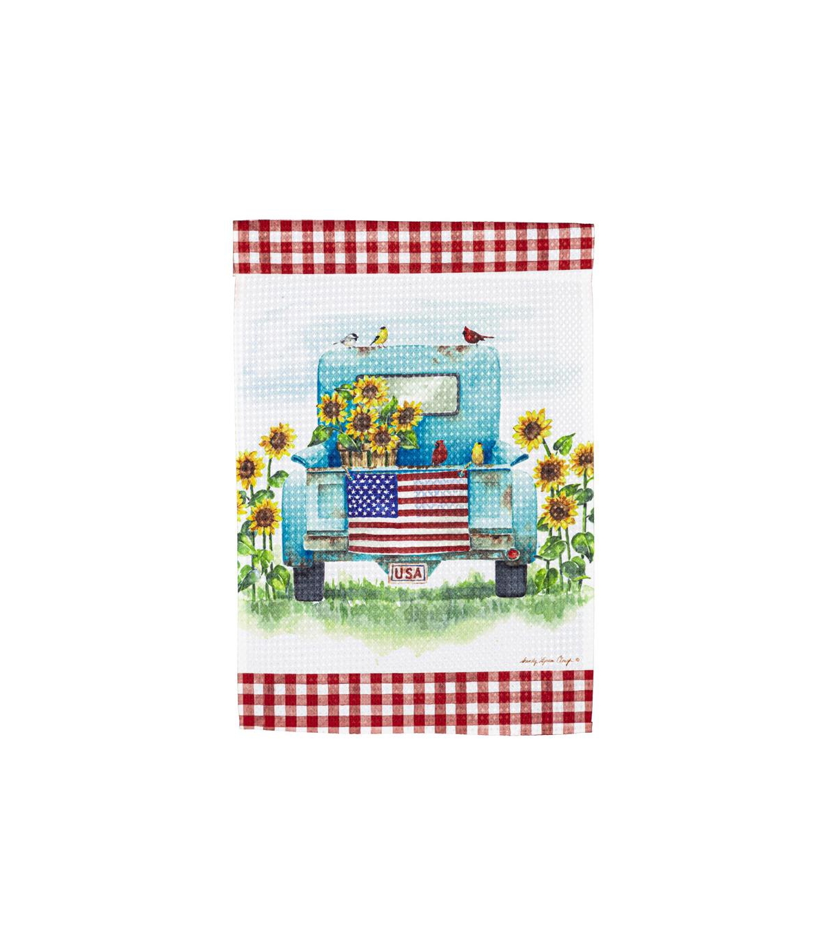Evergreen Sunflower Truck Garden Waffle Flag