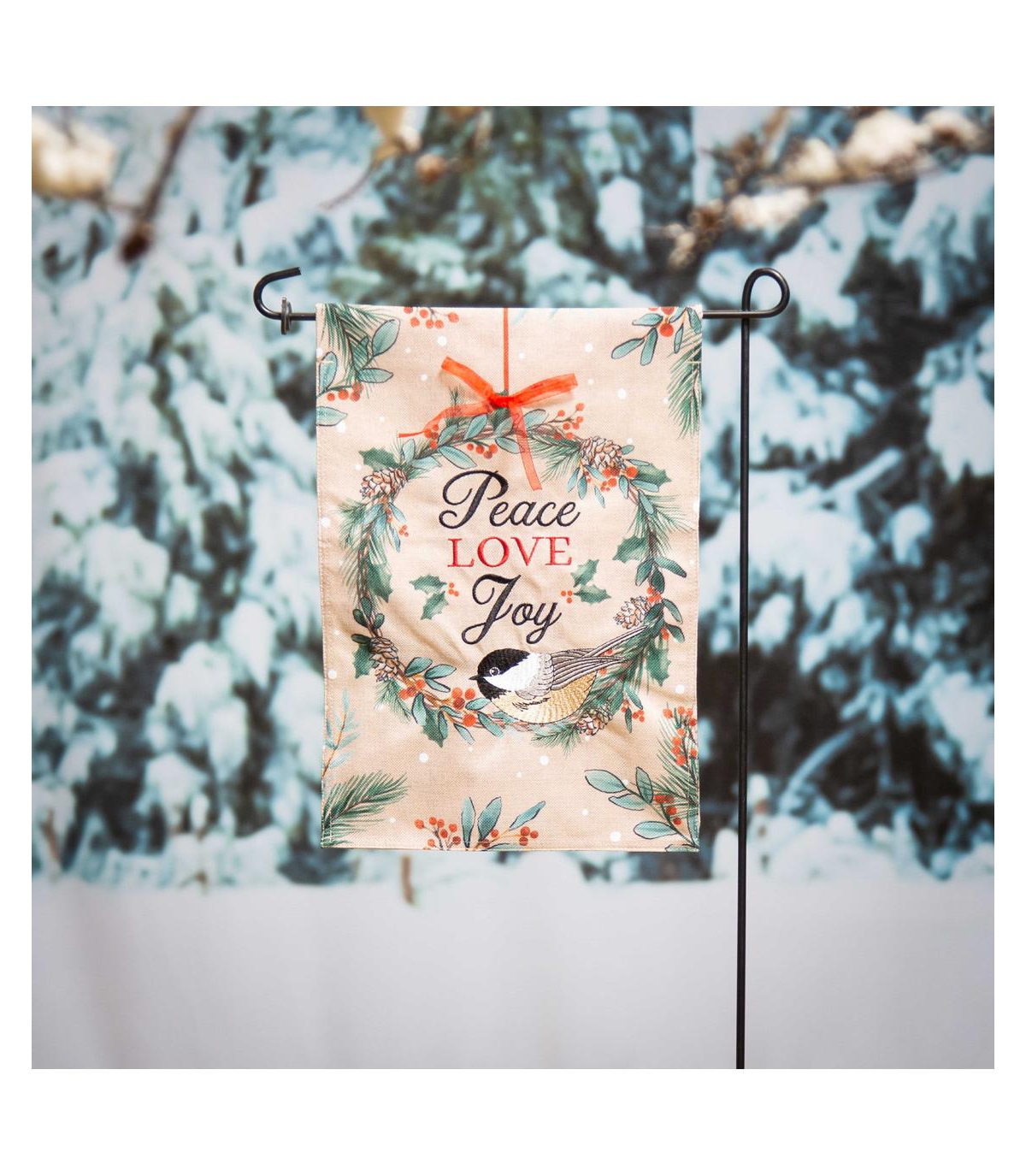 Evergreen Garden Flag Chickadee Wreath Burlap Double Sided Indoor Outdoor Decor