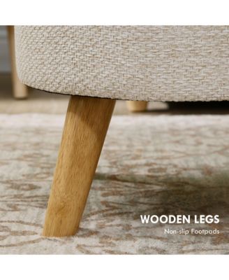 Storage Ottoman, Round Stool Chair with Cushioned Top, Cream White