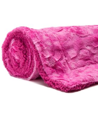 Premium Throw Blanket & Pillow Cover - Long Faux Fur Fuzzy Sherpa Throw (50" x 65”) & 2 Pillow Covers (18" x 18”) - 3-Piece Set, Pink