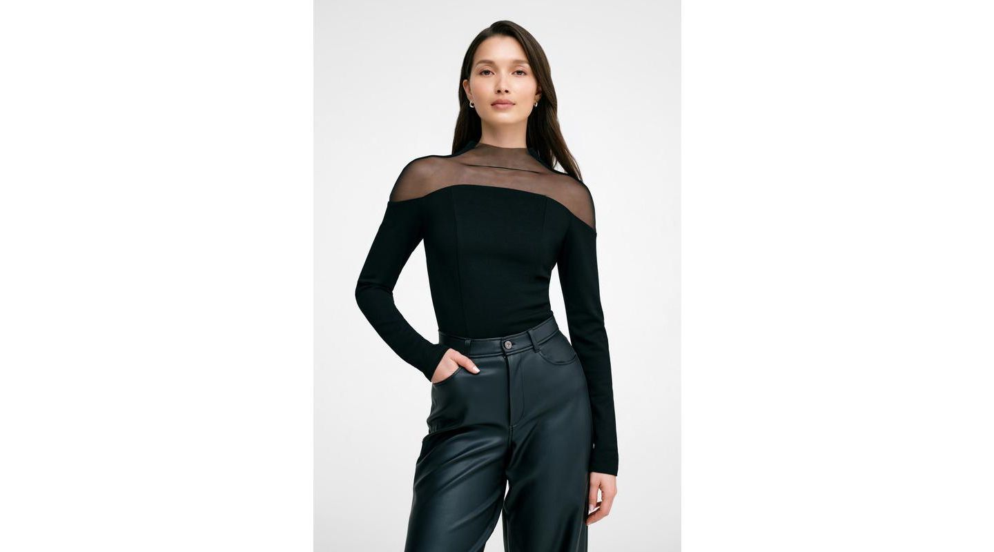 Женский топ Marcella Joanna Mesh Off-Shoulder Long-Sleeve Fitted Top, цвет: Чёрный — фото 1