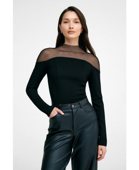 Женский топ Marcella Joanna Mesh Off-Shoulder Long-Sleeve Fitted Top, цвет: Чёрный