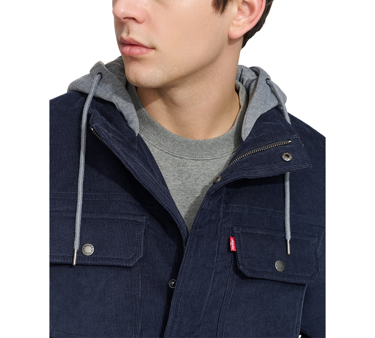 Levi's Men's Hooded Corduroy Zip Jacket In Navy
