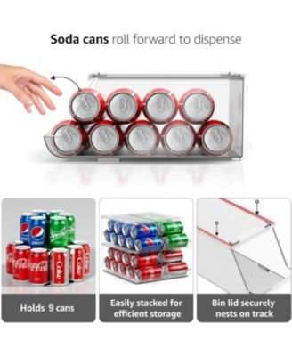 4-Pack Clear Plastic Soda Can Organizer with Lid - Holds 9 Cans Each