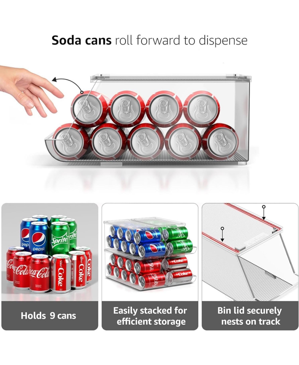 Sorbus 4-PackPlastic Soda Can Organizer with Lid - Holds 9 Cans Each - Clear