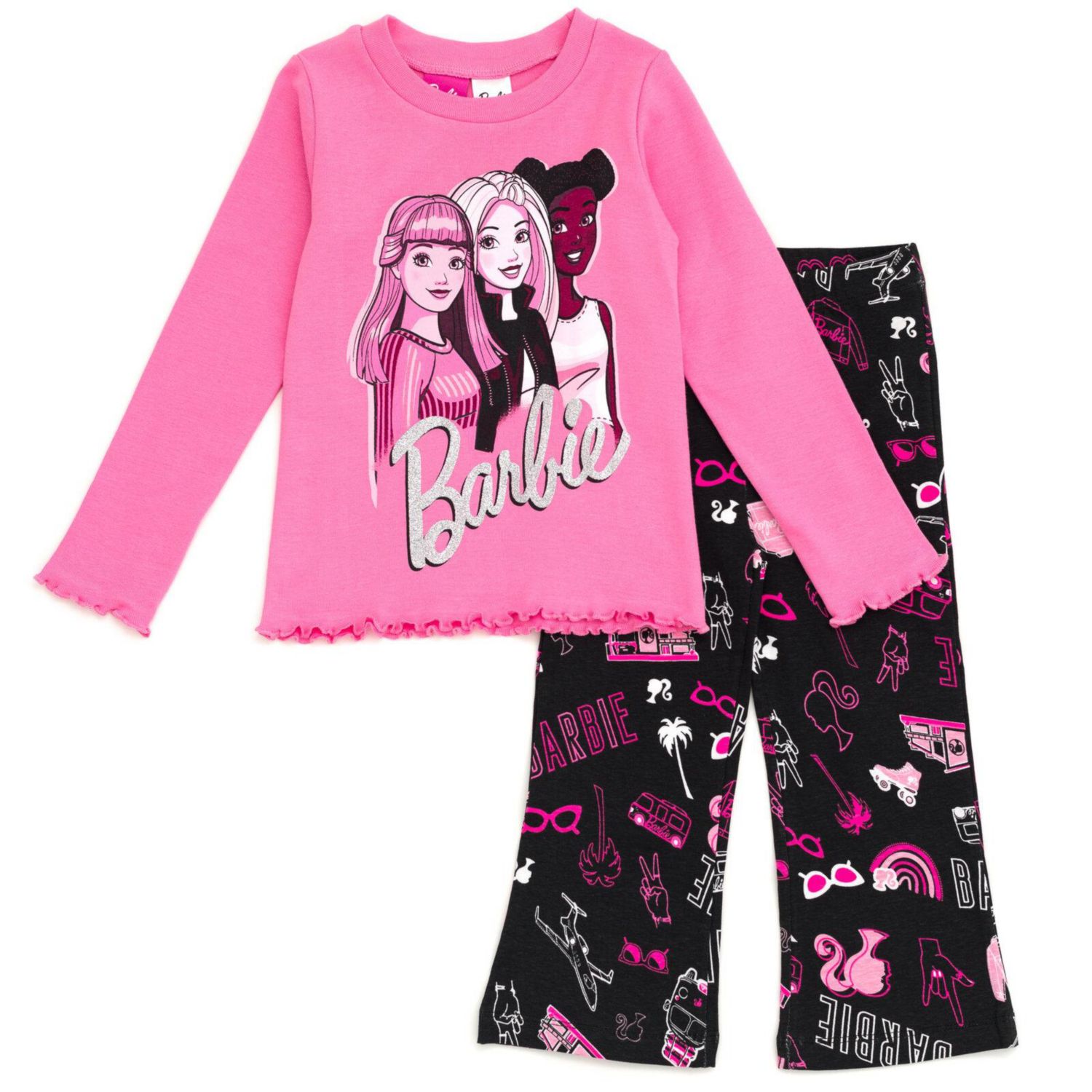 Girls' 2-Piece Long Sleeve Tee and Flare Pants Set
