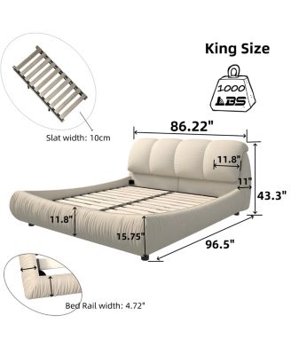 King Upholstered Platform Bed with Oversized Backrest, Beige