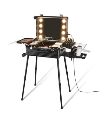 Rolling Makeup Case 24 Inch LED Lighted Mirror Cosmetic Travel Trolley