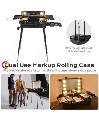 Rolling Makeup Case 24 Inch LED Lighted Mirror Cosmetic Travel Trolley