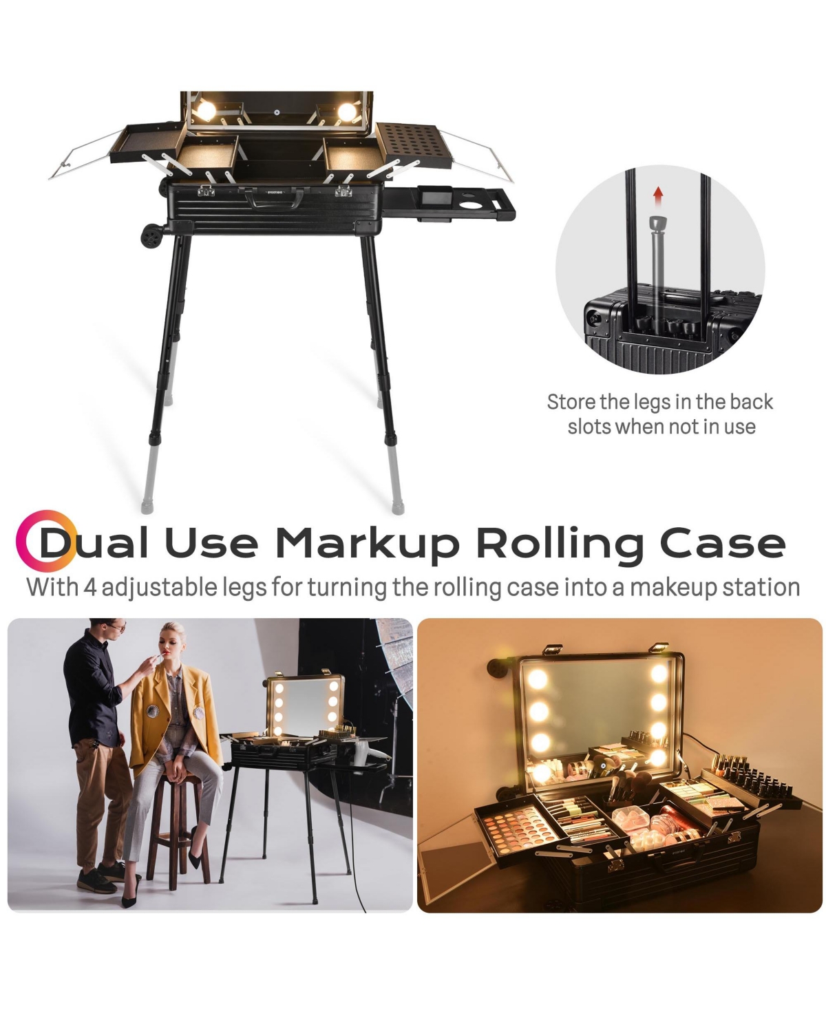 Byootique Rolling Makeup Case 24 Inch Led Lighted Mirror Cosmetic Travel Trolley