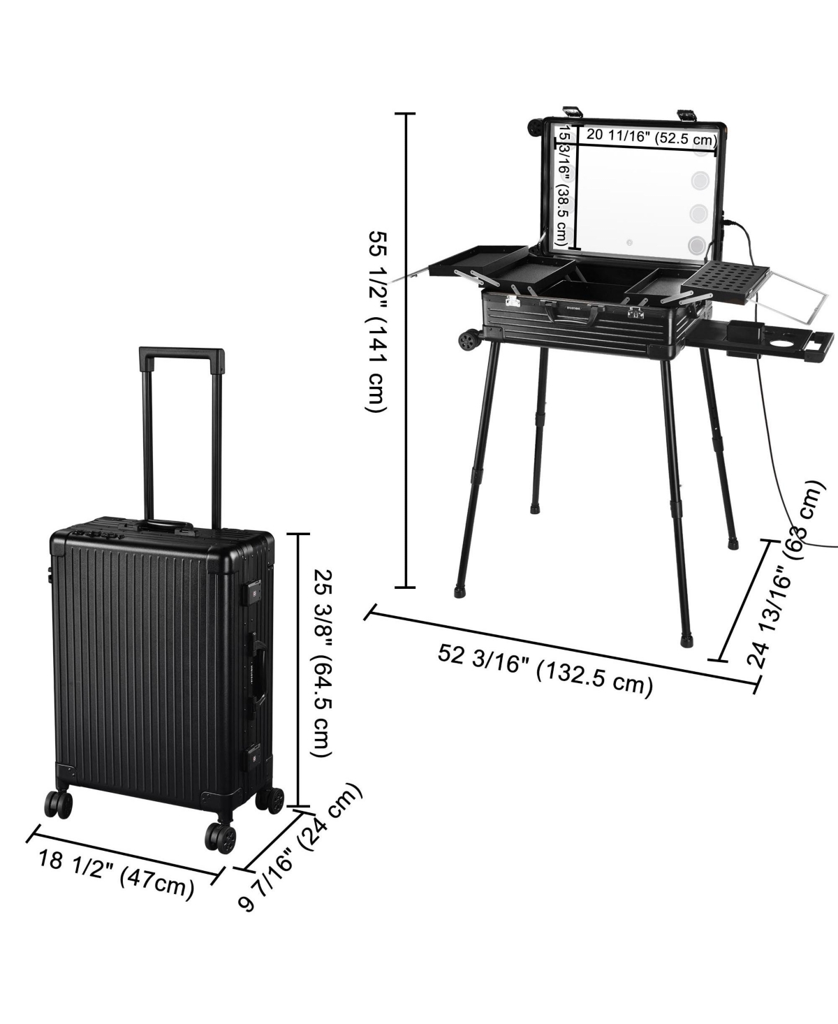 Byootique Rolling Makeup Case 24 Inch Led Lighted Mirror Cosmetic Travel Trolley