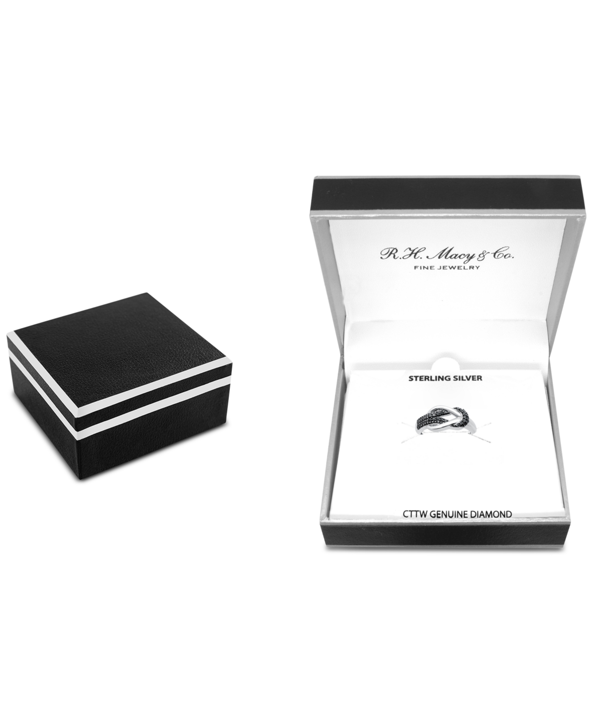 Macy's Black Diamond Polished Interlocking Ring (1/6 Ct. T.w.) In Sterling Silver In Sterling Silver