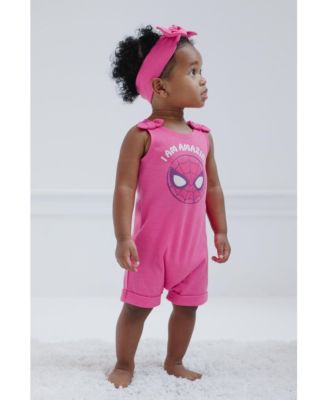 Baby Girls Marvel Spider-Man French Terry Romper and Headband Newborn to