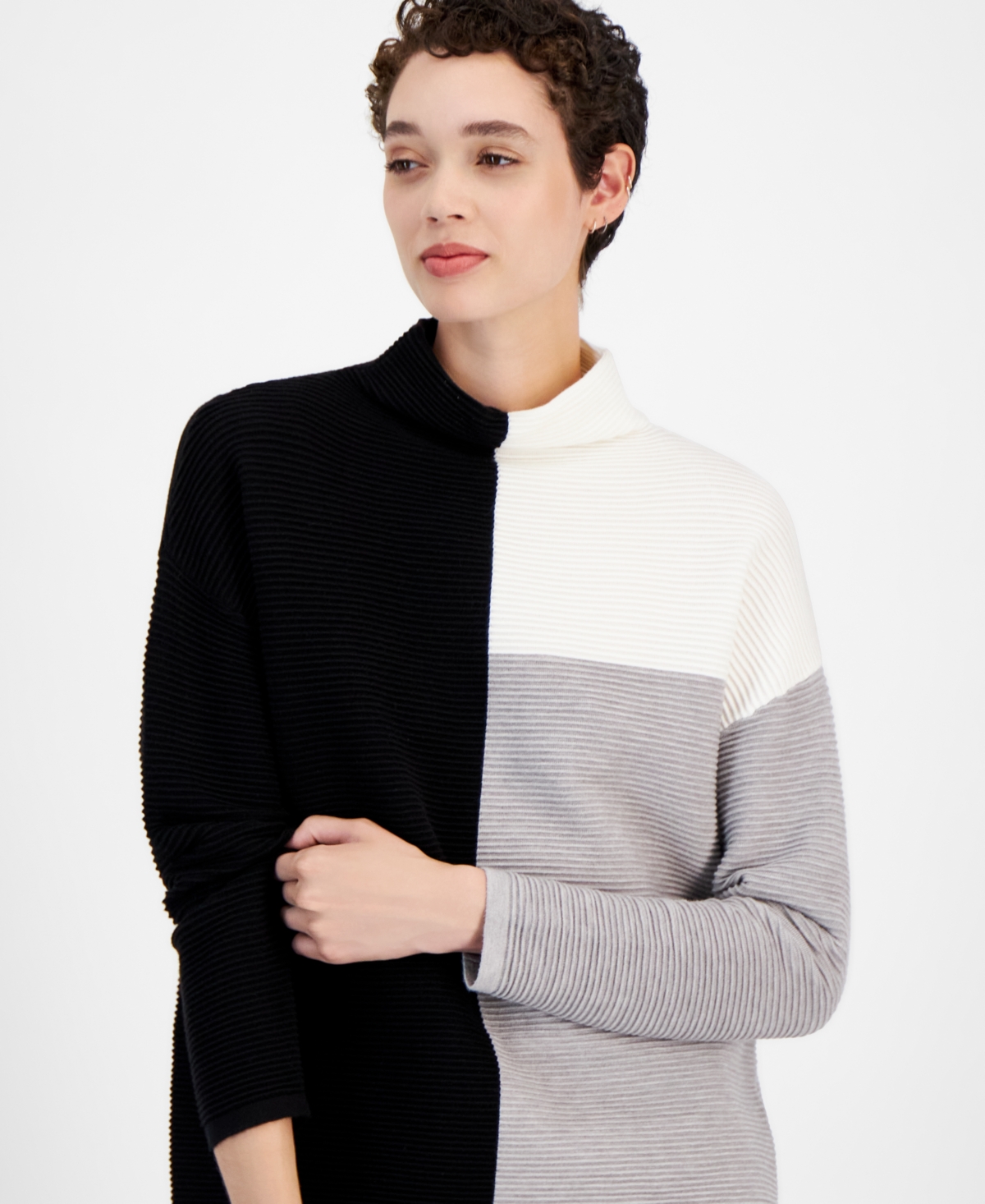 T Tahari Women's Colorblocked Funnel-Neck Sweater